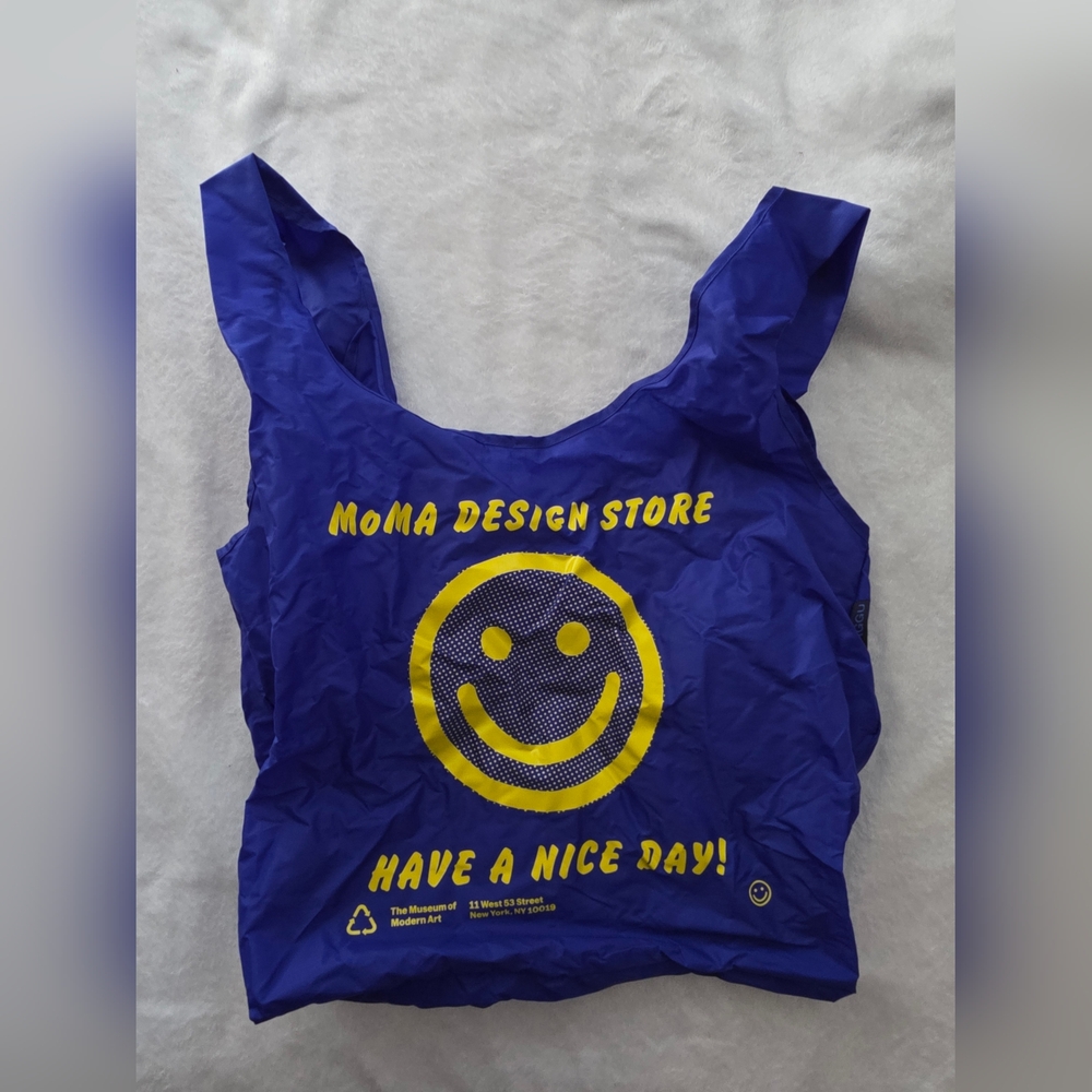 MoMA Blue Tote Bag with Yellow Smiley Face